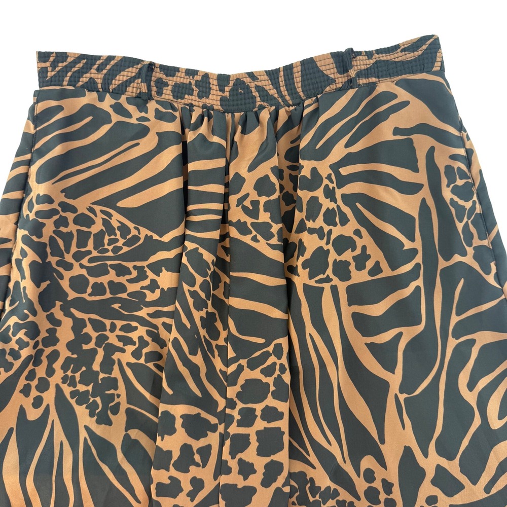 Vintage Campus Casuals Skirt Brown Black Animal Print Retro Elastic Waist Size 8